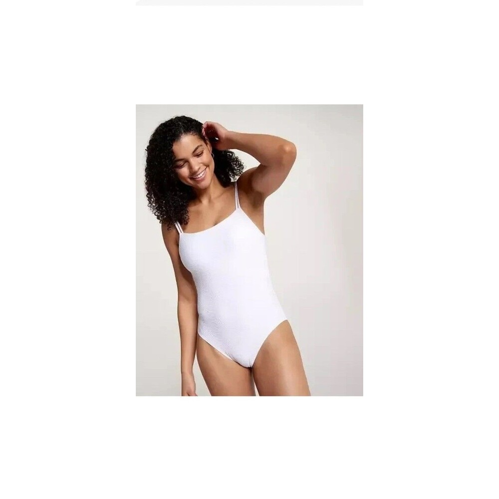 Calia One Piece Swimsuit Size 12 Strappy Back Pure White Waves Beach UPF 50+ NEW